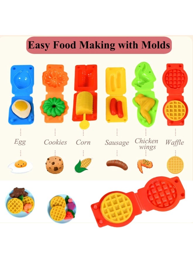 40Pcs Color Dough Set Kitchen Creations Waffle Pizza Burger Maker Pretend Chef Toy Play Food Modeling Tools Kit with 12 Colors Wheat Doughs for Kids Girls Boys Christmas Birthday Gift - Image 2
